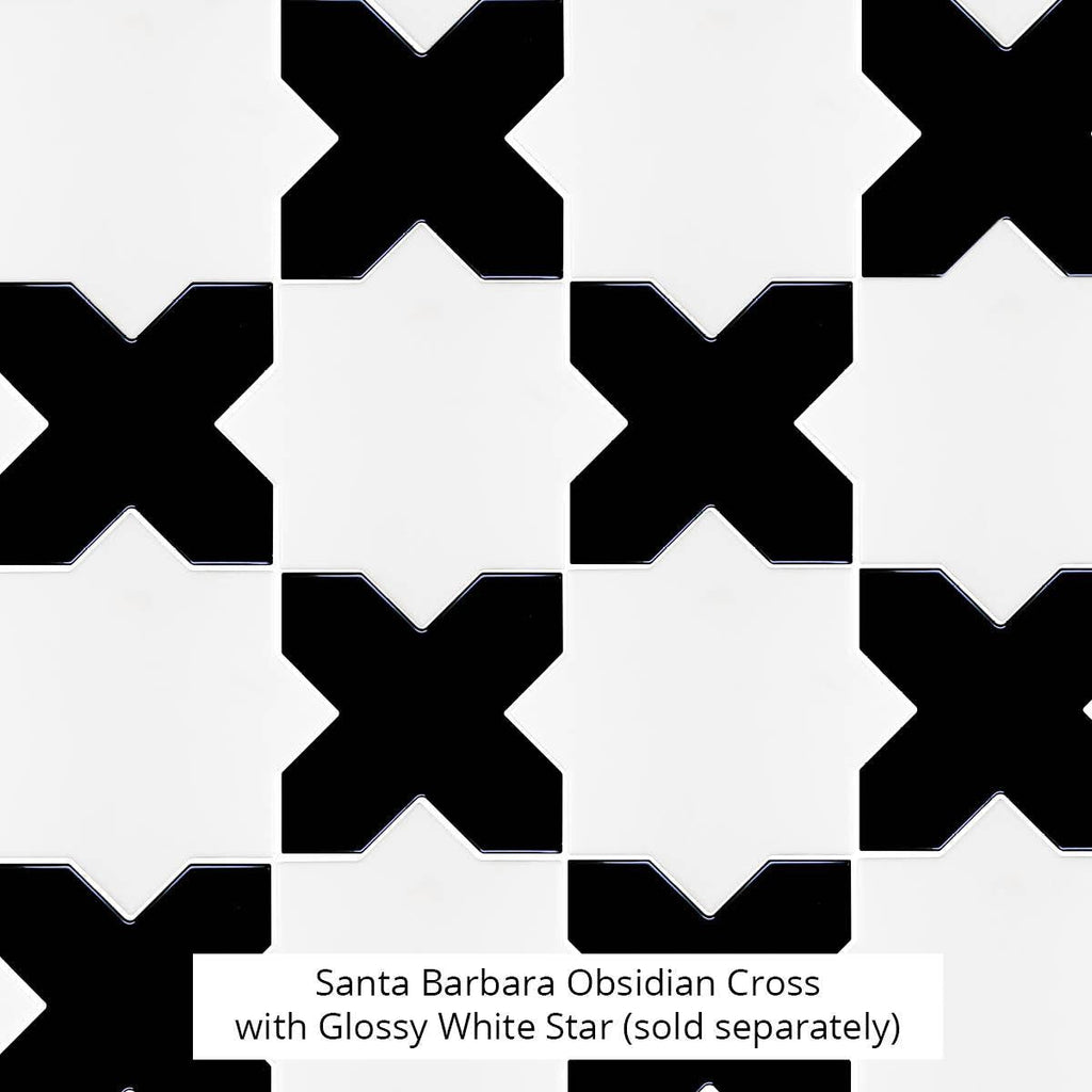 Santa Barbara Obsidian Black Cross Ceramic Tile | Star and Cross Pattern Tile | Tile Club