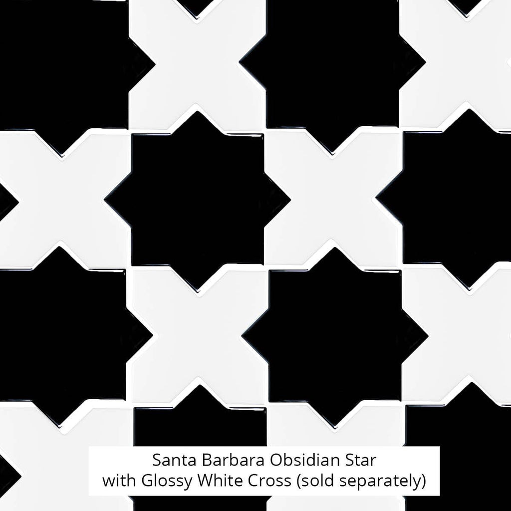 Santa Barbara Glossy White Cross Ceramic Tile | Star and Cross Pattern Tile | Tile Club
