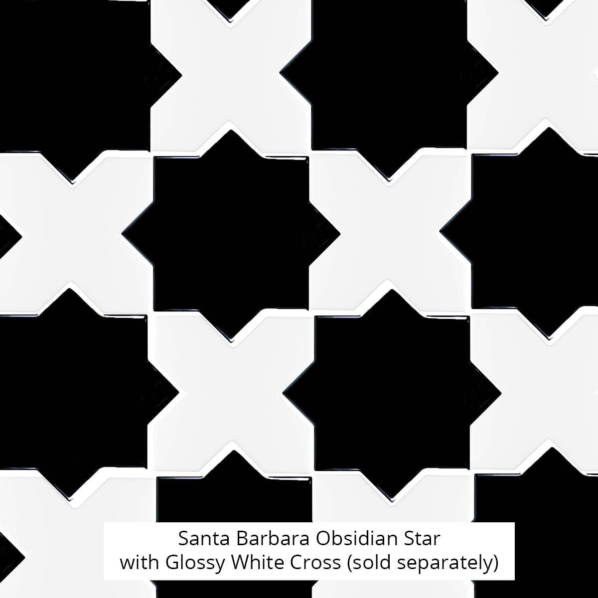 Santa Barbara Glossy White Cross Ceramic Tile | Star and Cross Pattern Tile | Tile Club