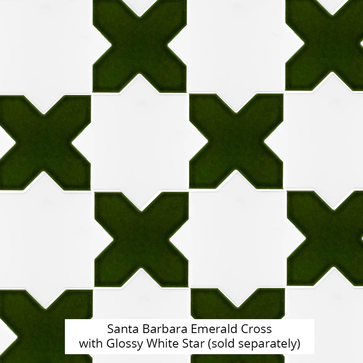 Santa Barbara Emerald Green Cross Ceramic Tile | Star and Cross Pattern Tile | Tile Club