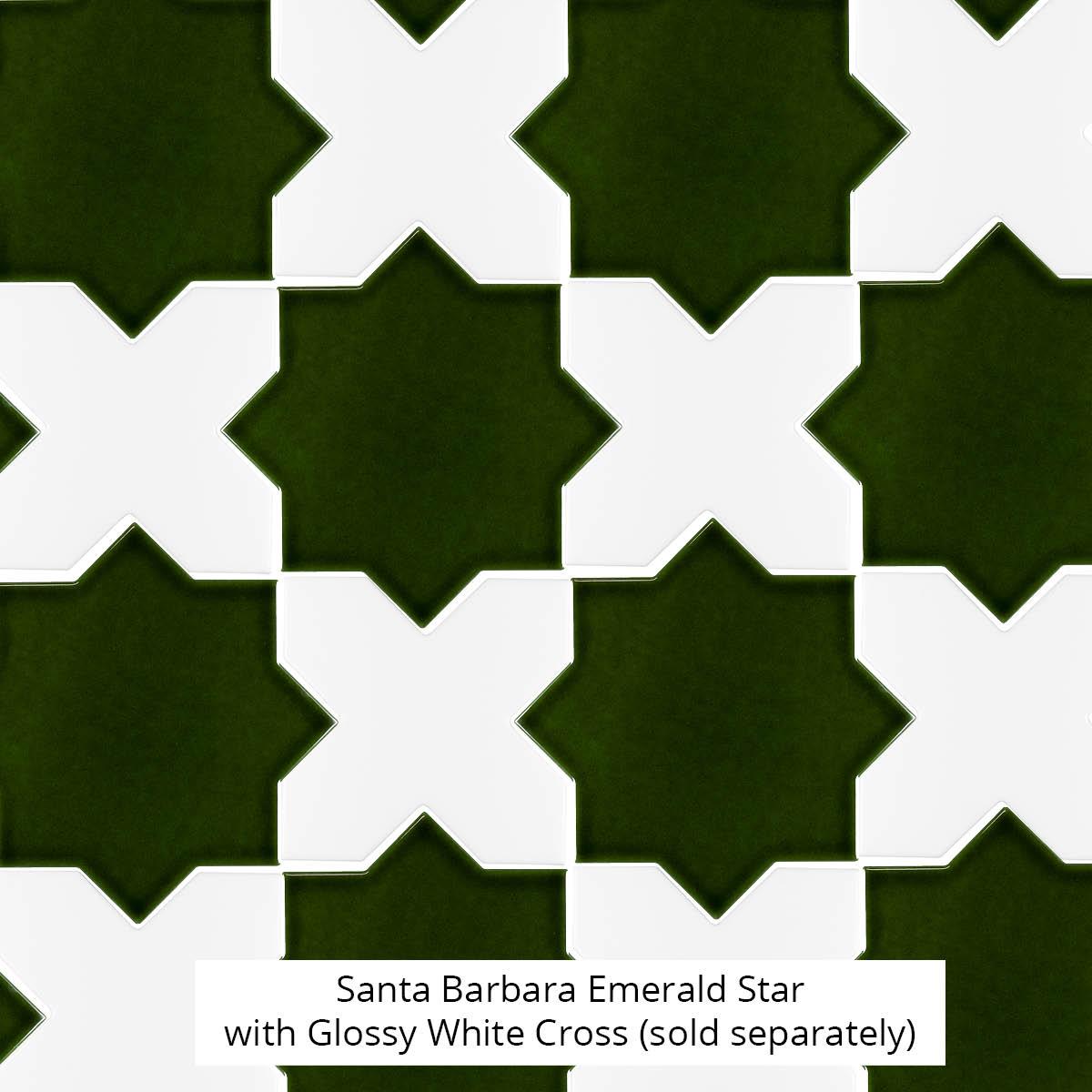Santa Barbara Emerald Green Star Ceramic Tile | Star and Cross Pattern Tile