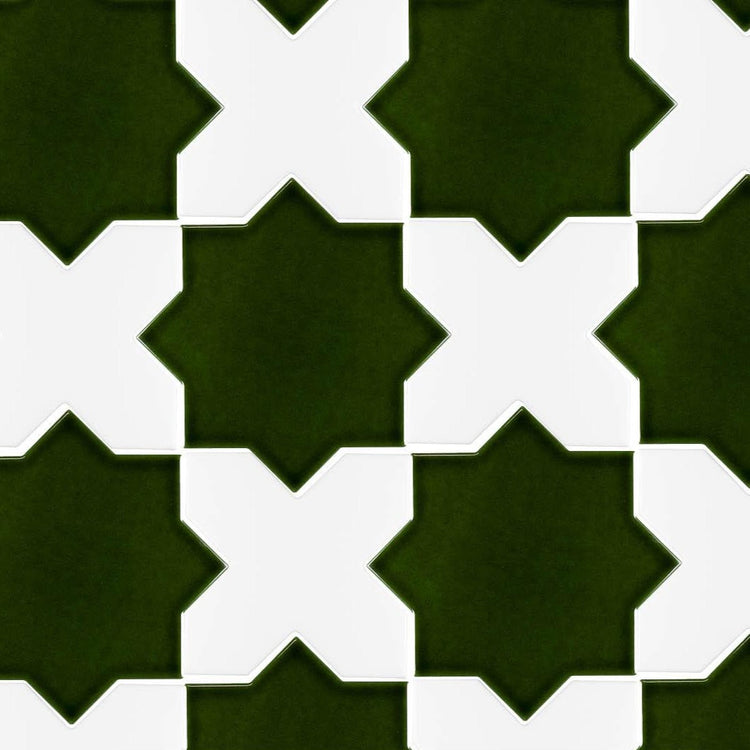 Santa Barbara Glossy White Cross Ceramic Tile | Star and Cross Pattern Tile | Tile Club