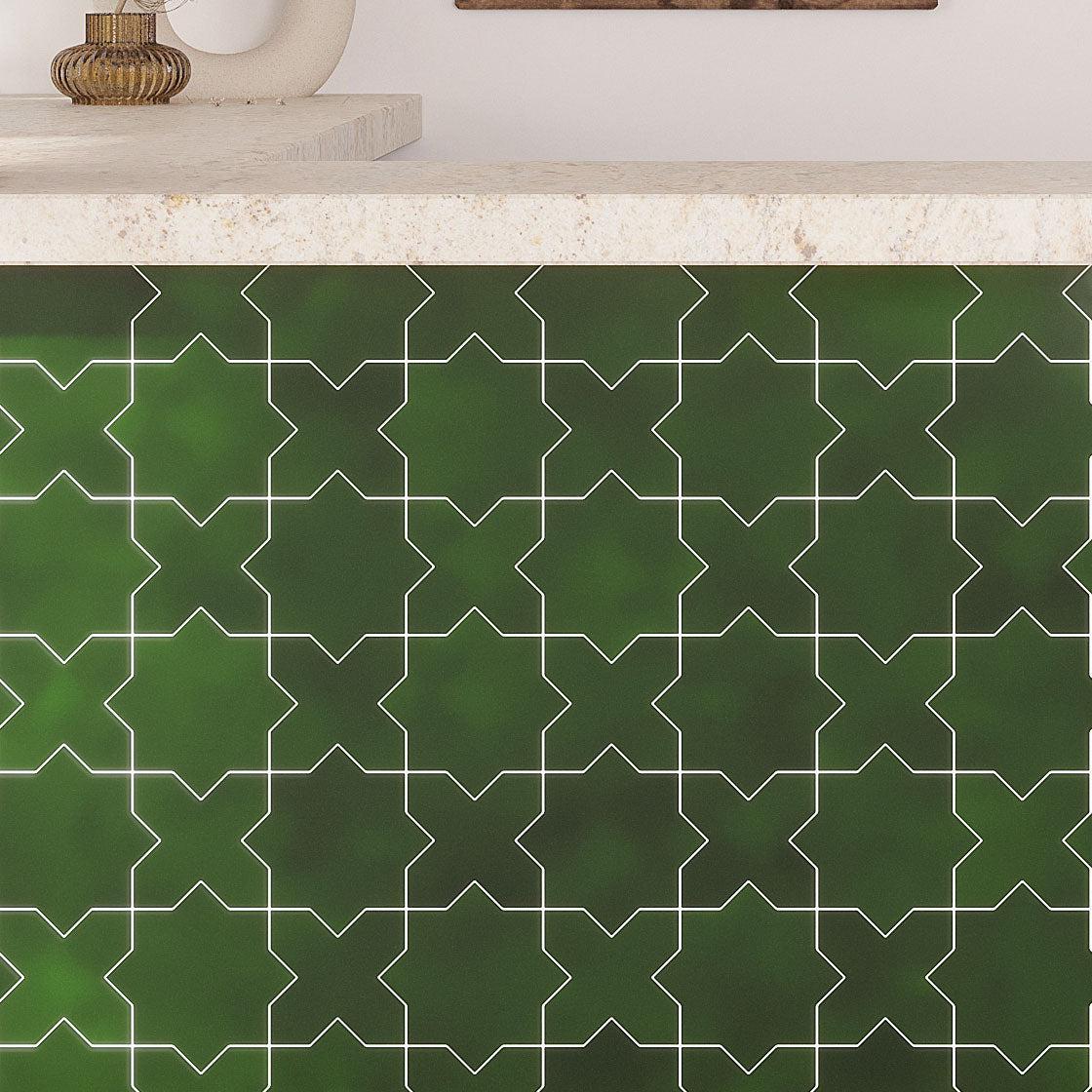 Santa Barbara Emerald Green Star Ceramic Tile | Star and Cross Pattern Tile