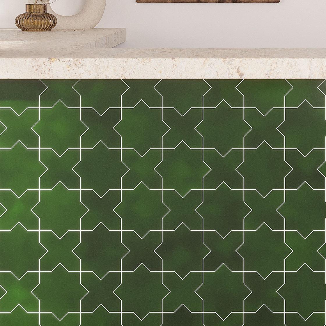 Santa Barbara Emerald Green Star Ceramic Tile | Star and Cross Pattern Tile | Tile Club