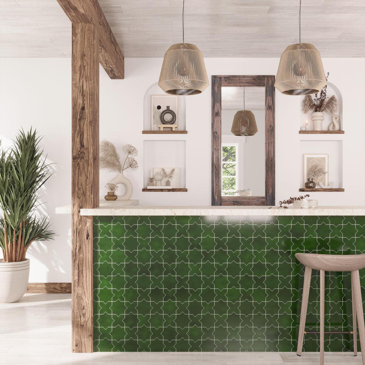 Santa Barbara Emerald Green Cross Ceramic Tile | Star and Cross Pattern Tile | Tile Club
