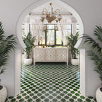 Santa Barbara Emerald Green Cross Ceramic Tile | Star and Cross Pattern Tile | Tile Club