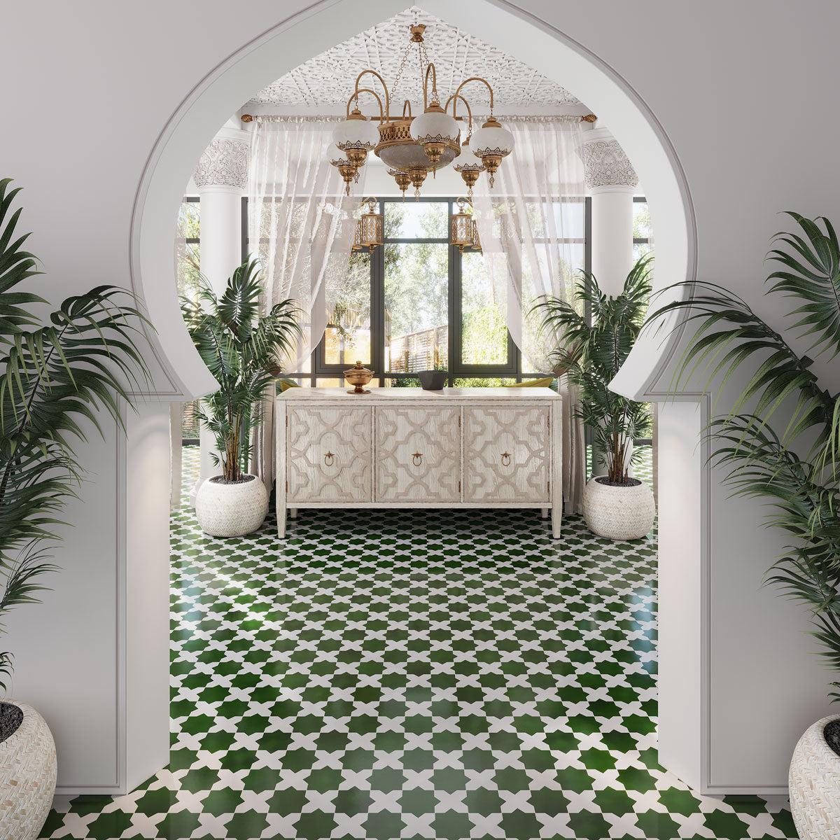 Santa Barbara Emerald Green Cross Ceramic Tile | Star and Cross Pattern Tile | Tile Club