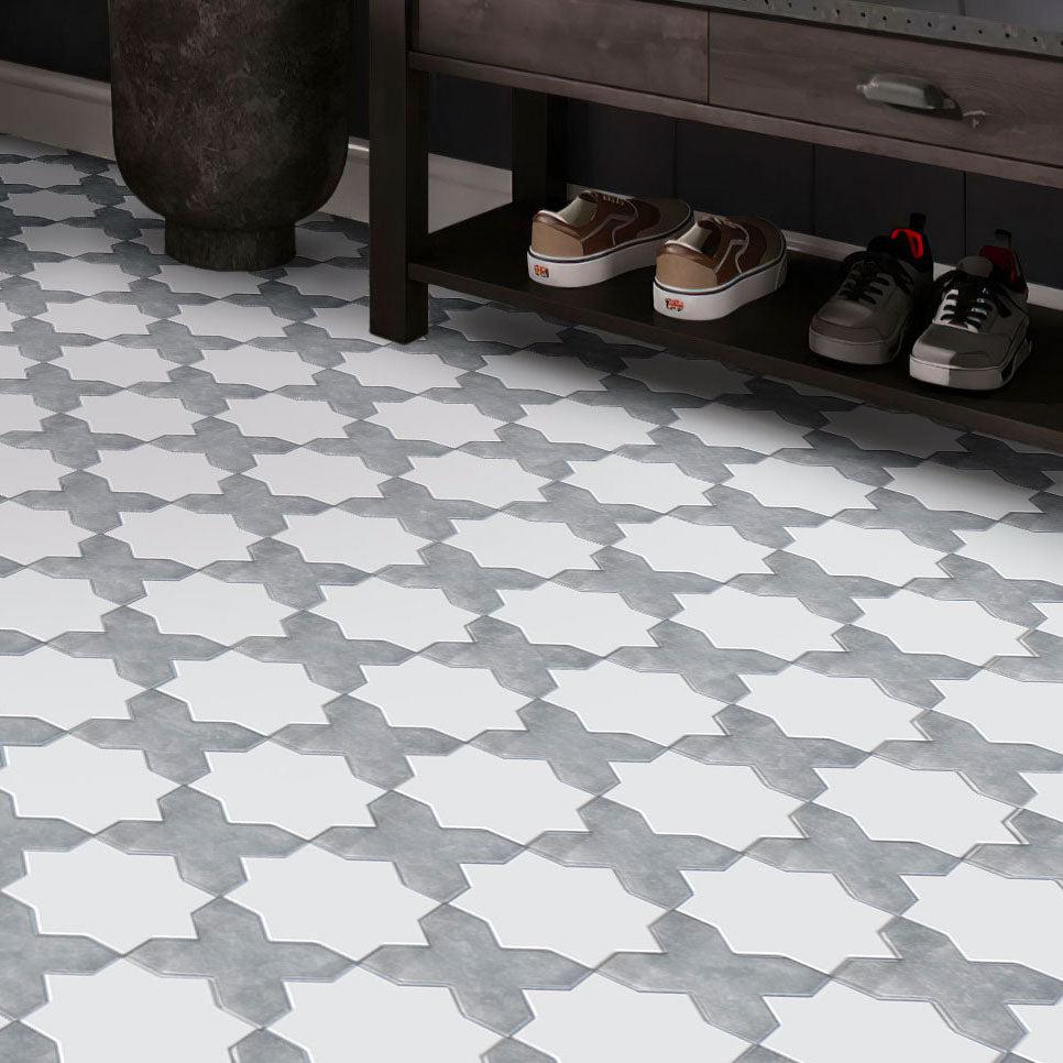 Santa Barbara Matte White Star with Gray Cross Tiles