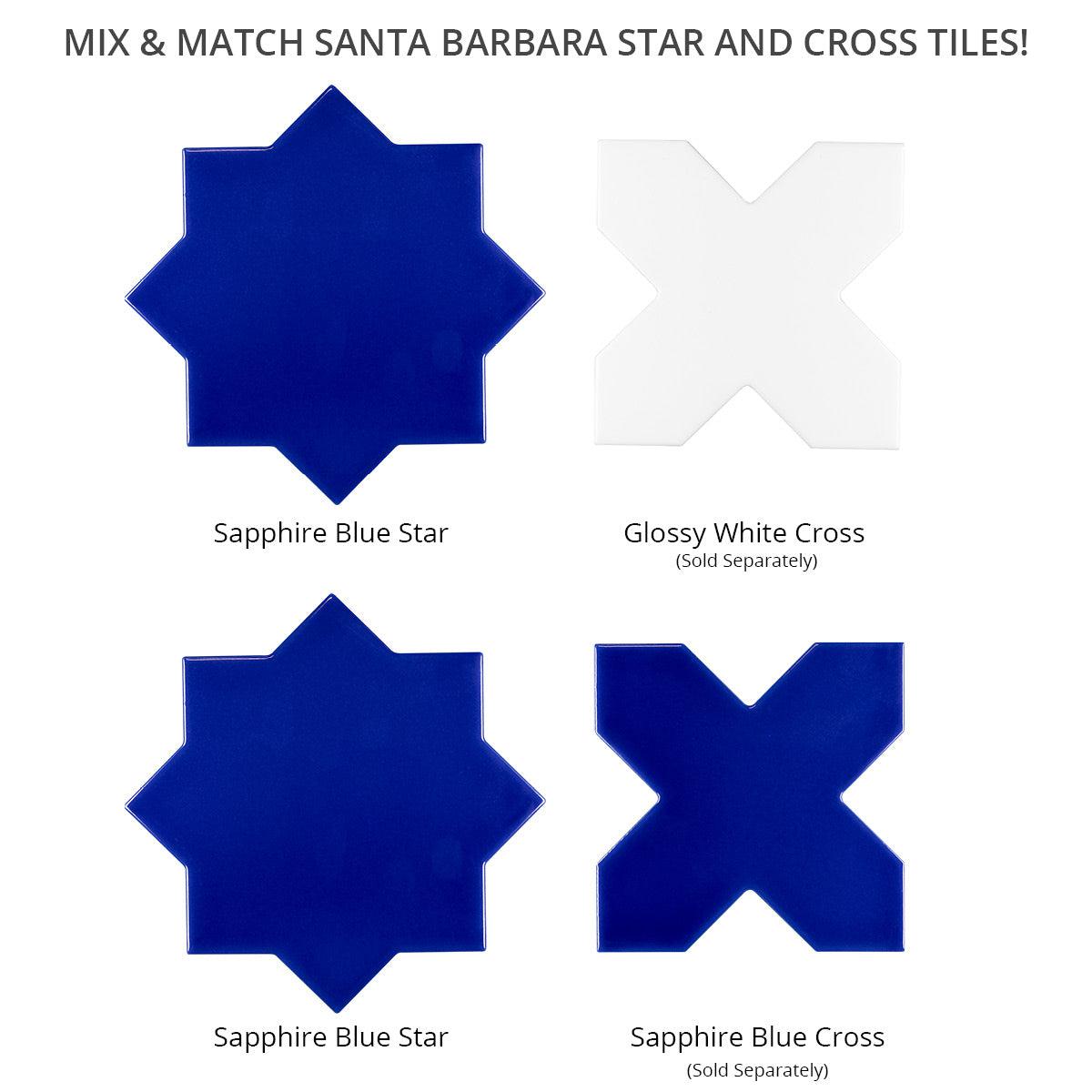 Santa Barbara Royal Blue Star Ceramic Tile | Star and Cross Pattern Tile