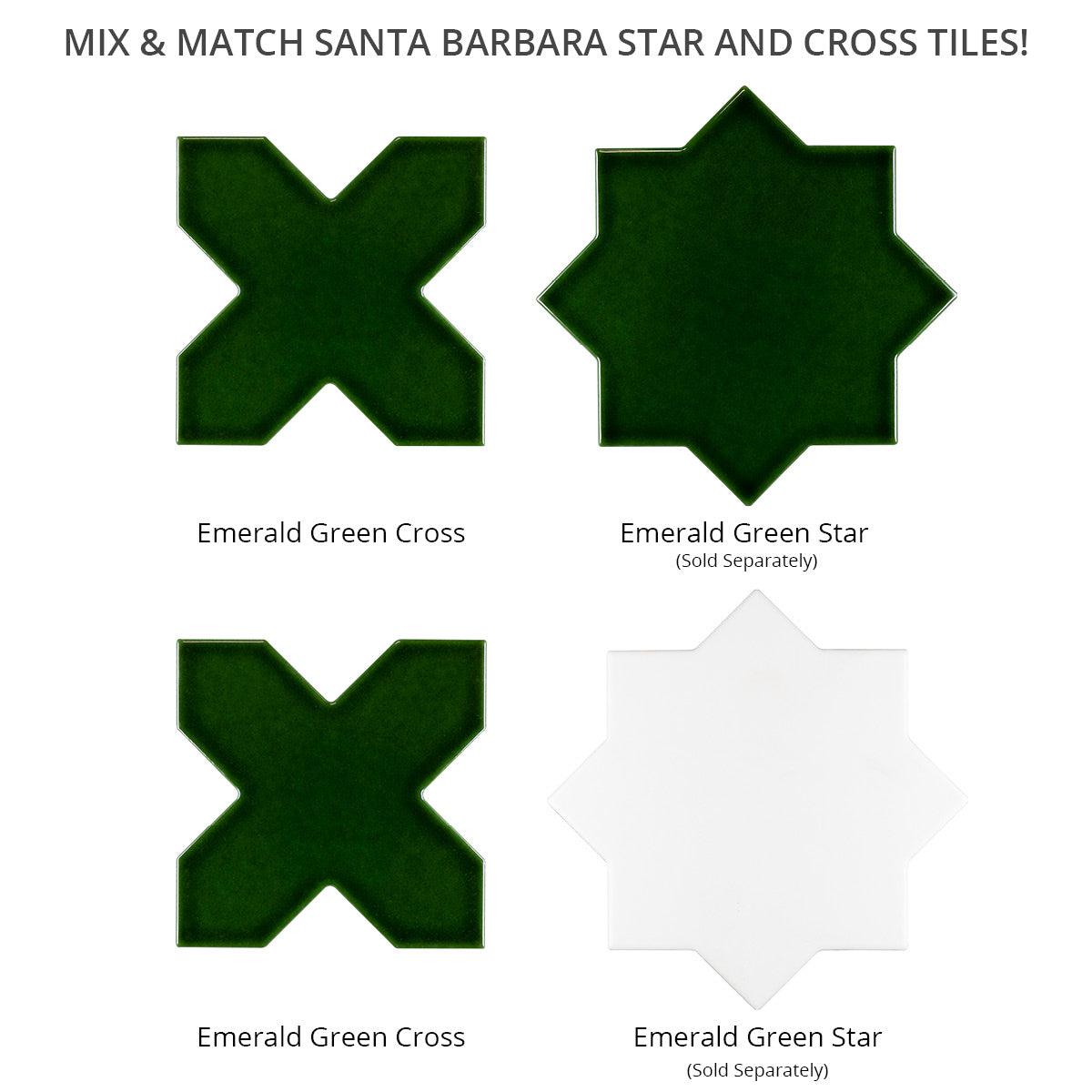 Santa Barbara Emerald Green Cross Ceramic Tile | Star and Cross Pattern Tile | Tile Club