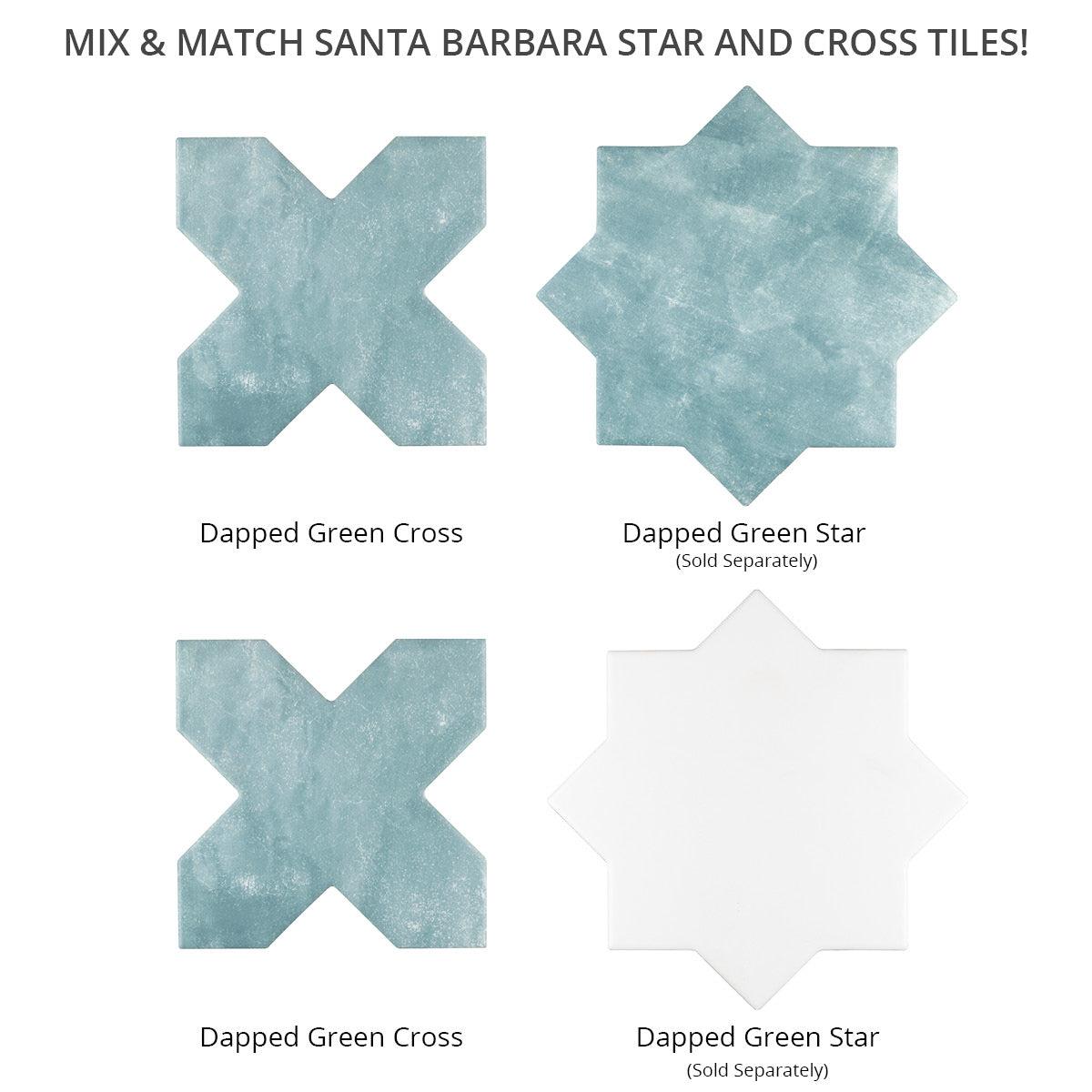 Santa Barbara Dappled Green Cross Ceramic Tile | Star and Cross Pattern Tile