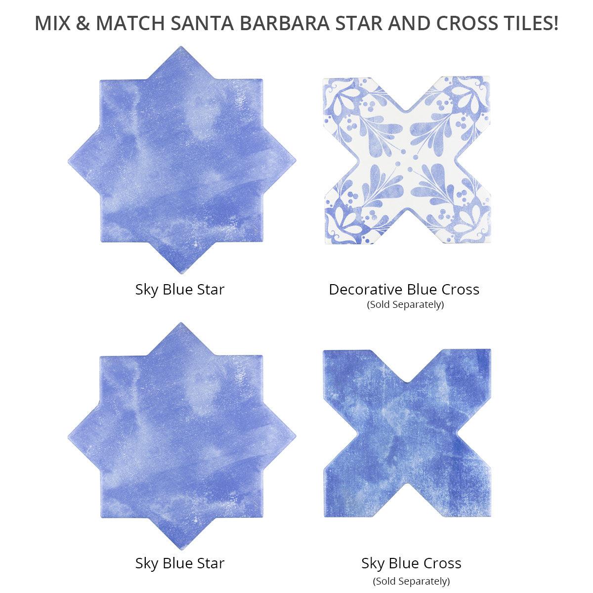 Santa Barbara Sky Blue Star Ceramic Tile | Star and Cross Pattern Tile