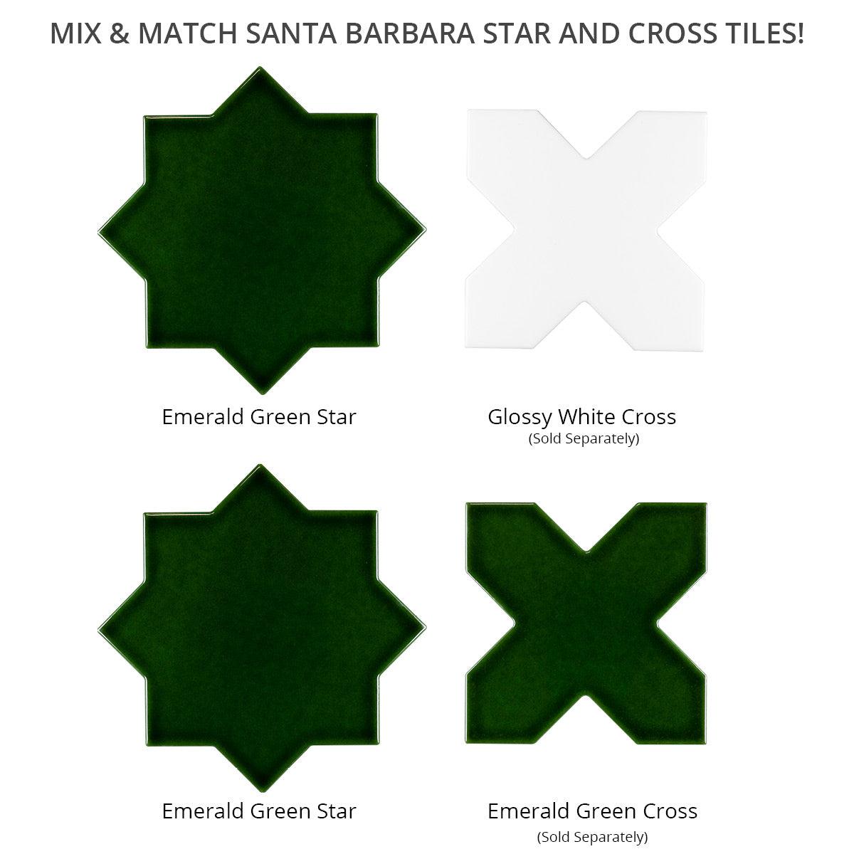 Santa Barbara Emerald Green Star Ceramic Tile | Star and Cross Pattern Tile | Tile Club