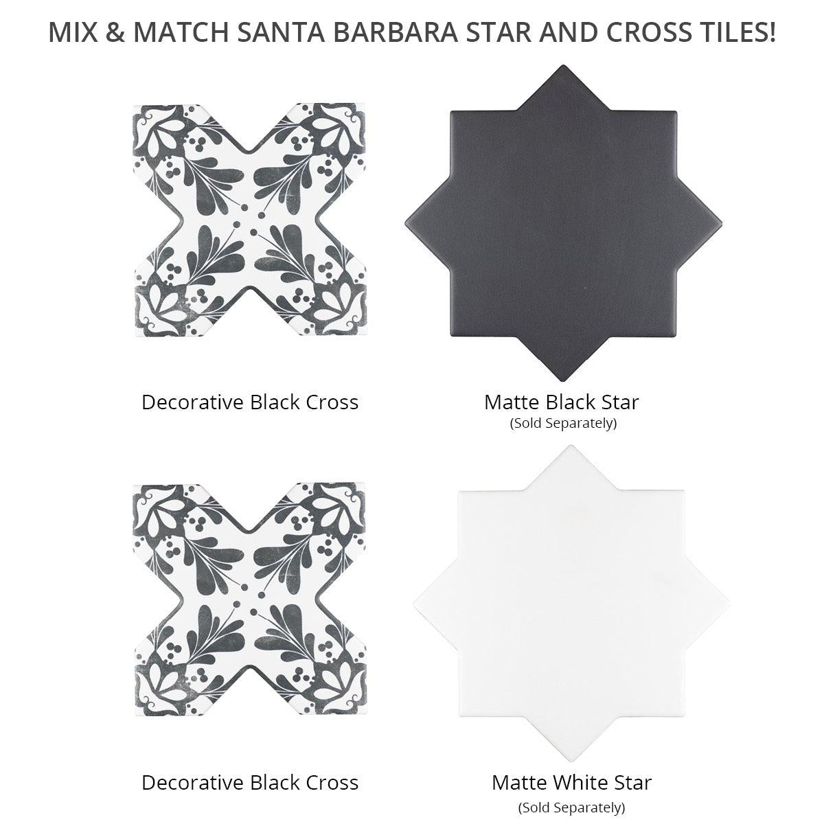 Santa Barbara Black Decorative Cross Ceramic Tile