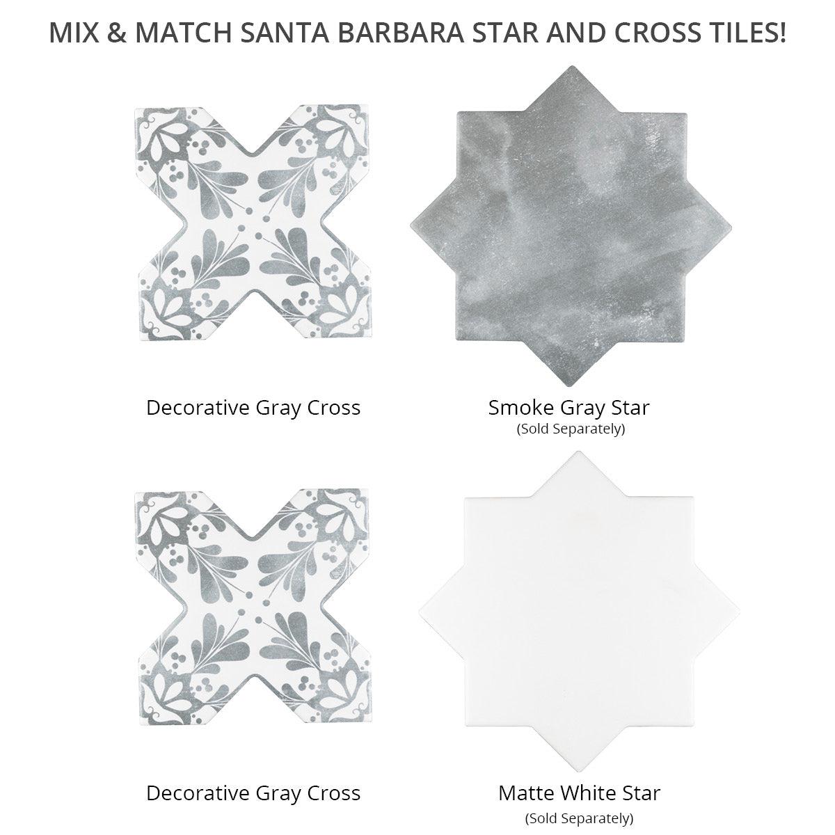 Santa Barbara Smoke Gray Decorative Cross | Star and Cross Pattern Tile