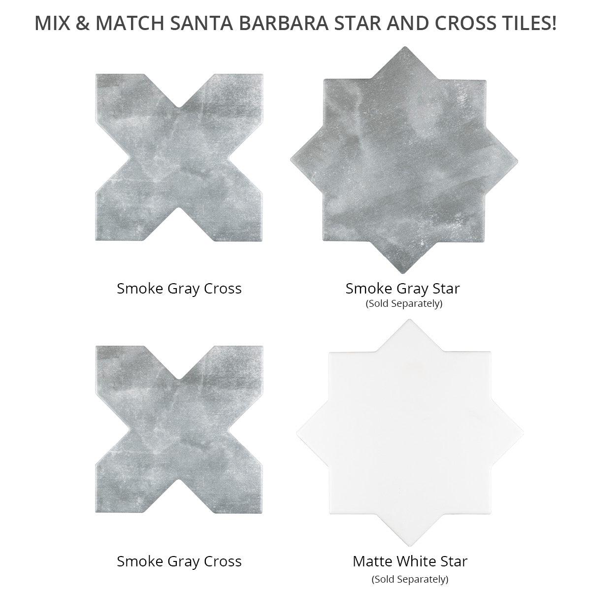 Santa Barbara Smoke Gray Cross Ceramic Tile | Star and Cross Pattern Tile