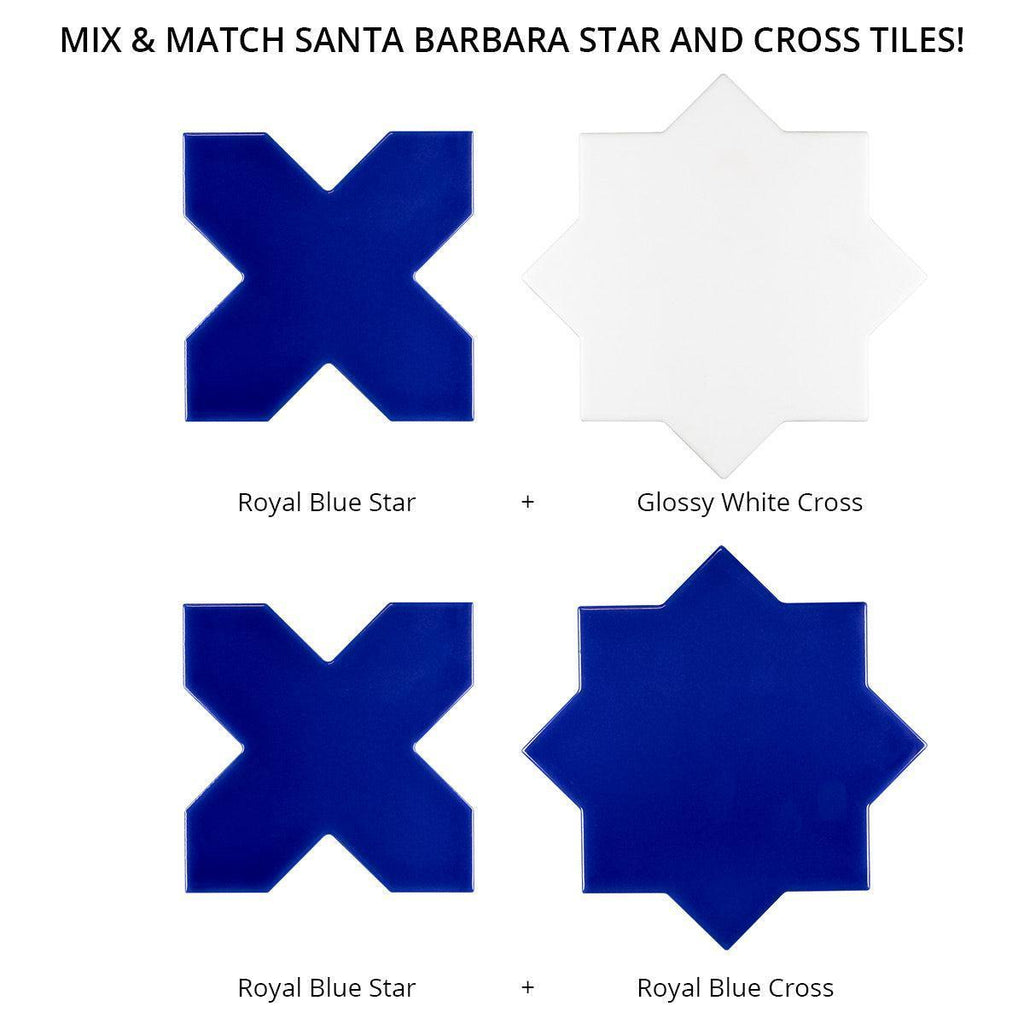 Santa Barbara Royal Blue Cross Ceramic Tile | Star and Cross Pattern Tile | Tile Club