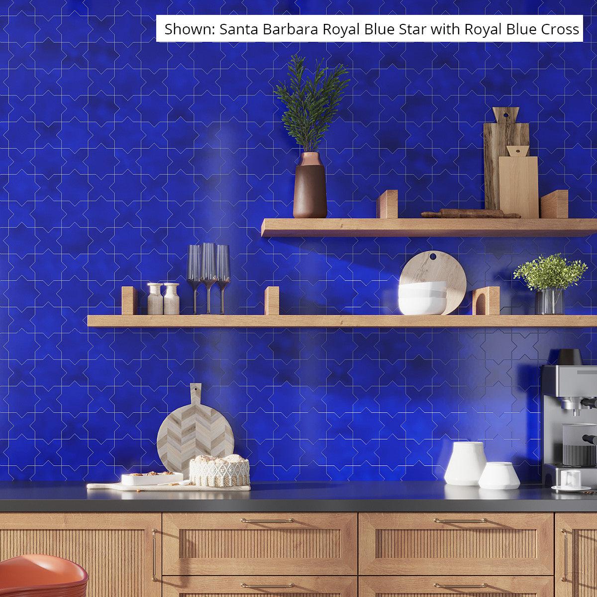 Santa Barbara Royal Blue Cross Ceramic Tile | Star and Cross Pattern Tile | Tile Club