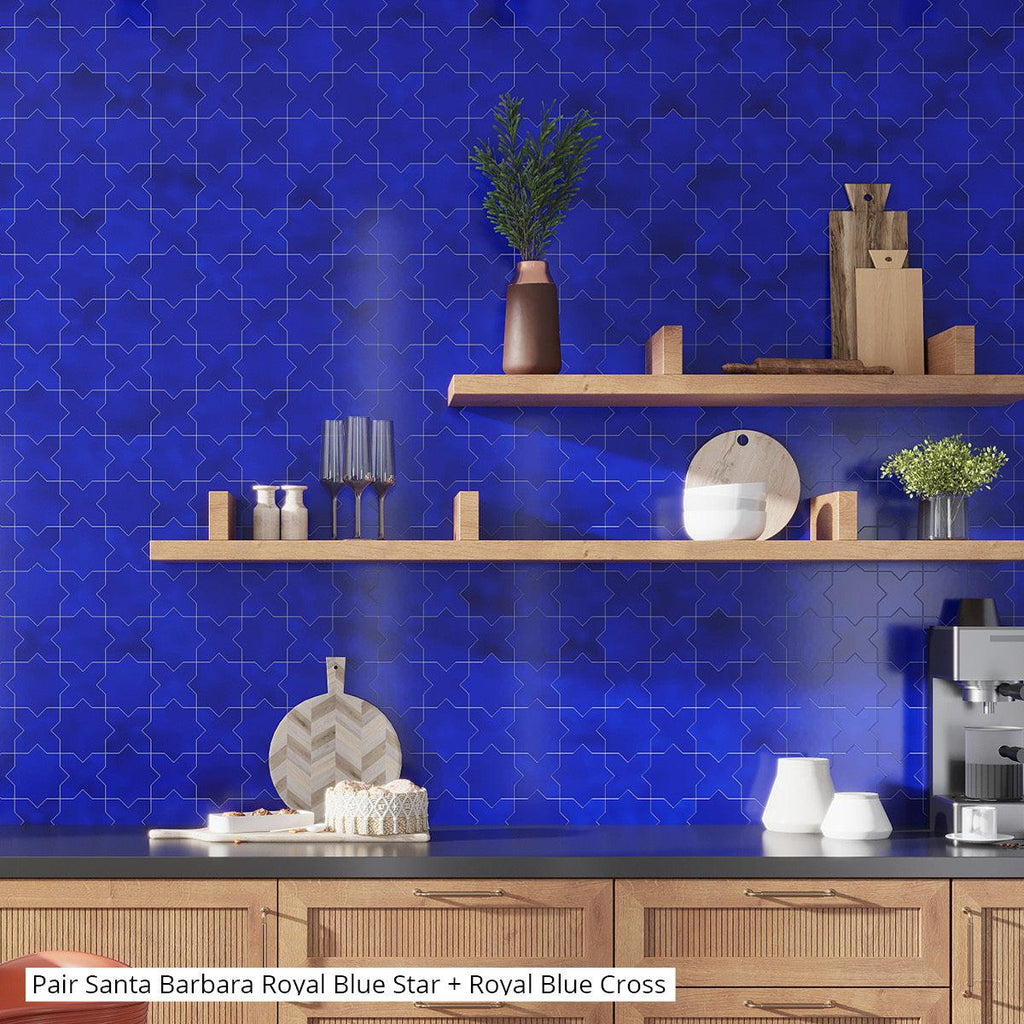 Santa Barbara Royal Blue Star Ceramic Tile | Star and Cross Pattern Tile | Tile Club