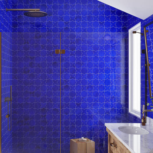 Santa Barbara Royal Blue Cross Ceramic Tile | Star and Cross Pattern Tile | Tile Club