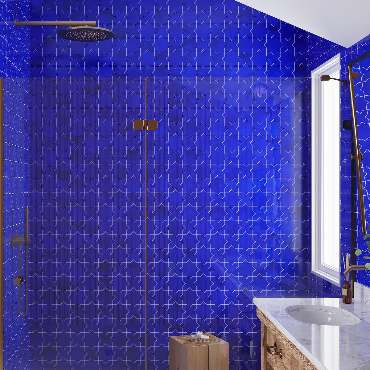 Santa Barbara Royal Blue Cross Ceramic Tile | Star and Cross Pattern Tile | Tile Club