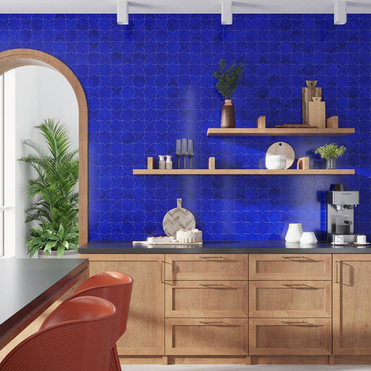 Santa Barbara Royal Blue Cross Ceramic Tile | Star and Cross Pattern Tile | Tile Club