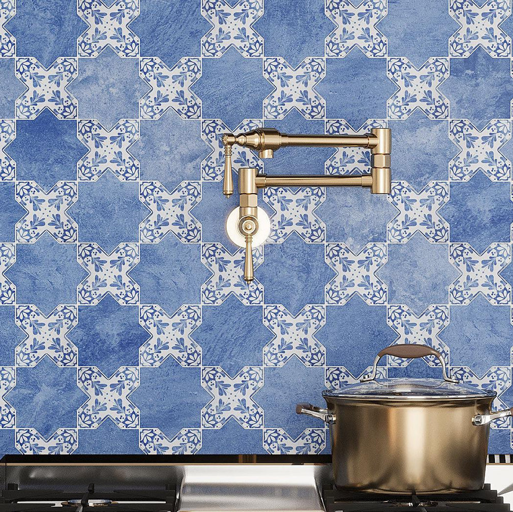 Santa Barbara Sky Blue Decorative Cross backsplash