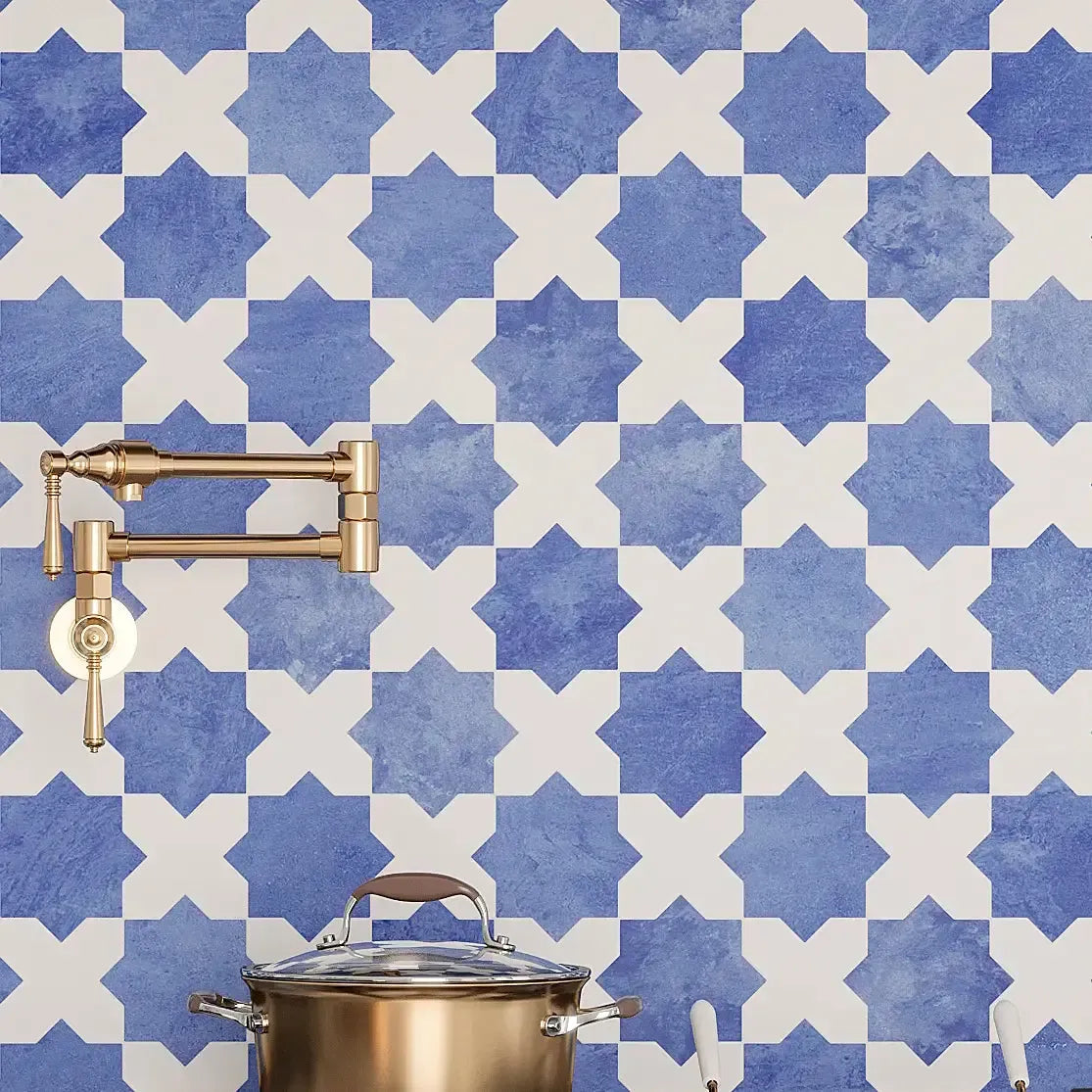 Santa Barbara Matte White Cross Ceramic Tile with Blue Star