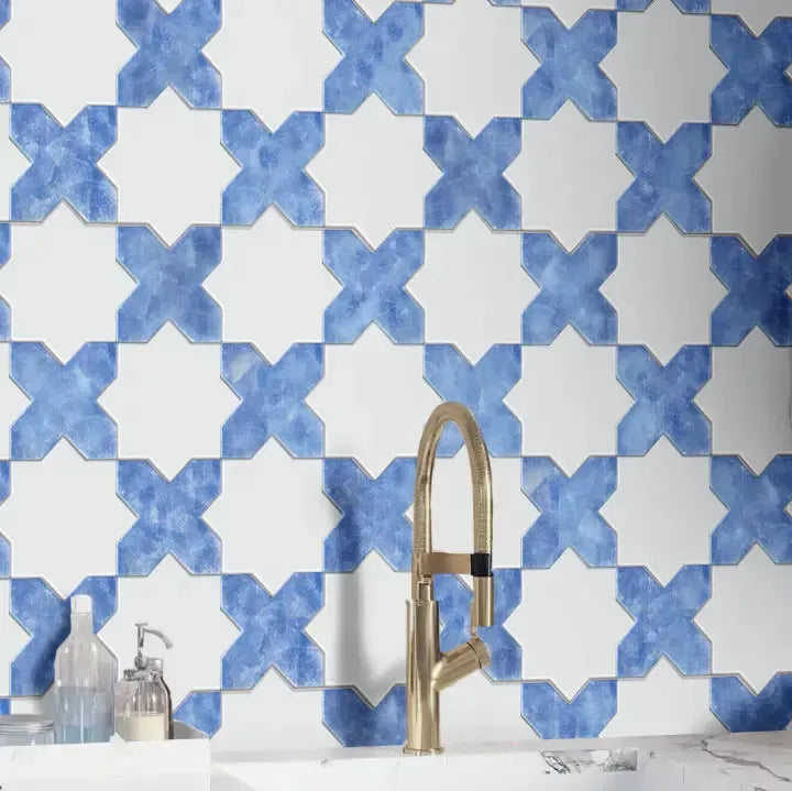 Santa Barbara Sky Blue Cross Ceramic Tile | Star and Cross Pattern Tile