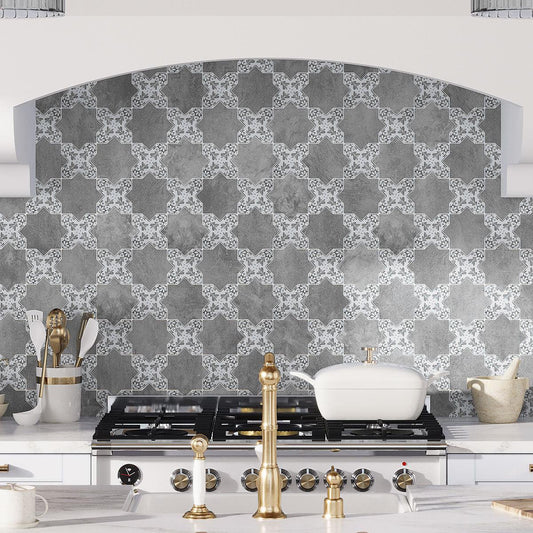 Santa Barbara Smoke Gray Star and Cross Backsplash