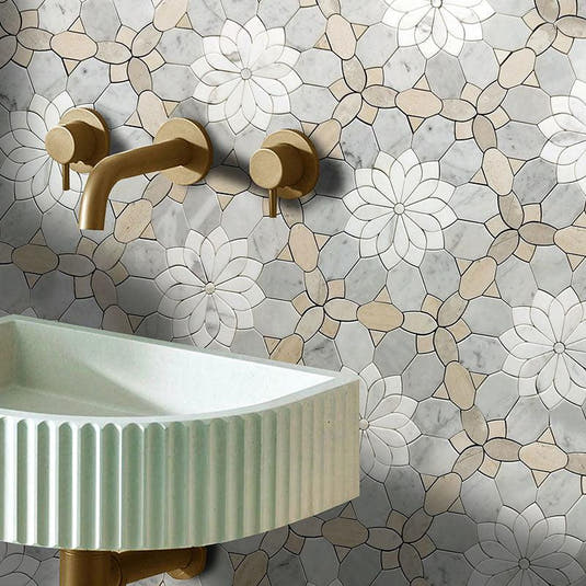 Santorini Beige Floral Marble wall tile
