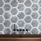 Santorini Blue Spoke Hexagon Marble Mosaic Tile