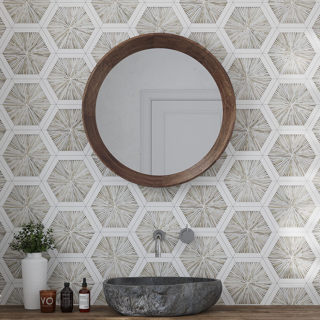 Santorini Beige Spoke Hexagon Marble Mosaic Tile