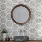 Santorini Beige Spoke Hexagon Marble Mosaic Tile