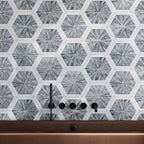 Santorini Blue Spoke Hexagon Marble Mosaic Tile