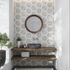 Santorini Beige Spoke Hexagon Marble Mosaic Tile | Tile Club