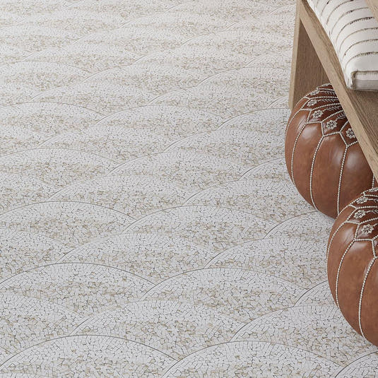 Santorini Beige & White Wave Marble Mosaic Tile