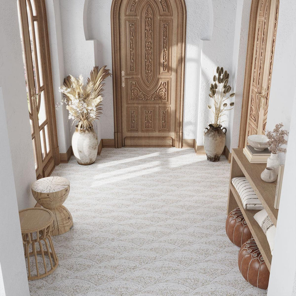 Santorini Beige & White Wave Marble Mosaic Tile | Tile Club