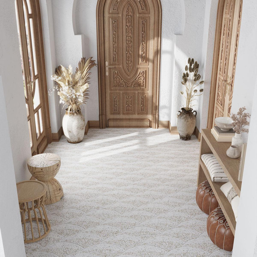 Santorini Beige & White Wave Marble Mosaic Tile | Tile Club