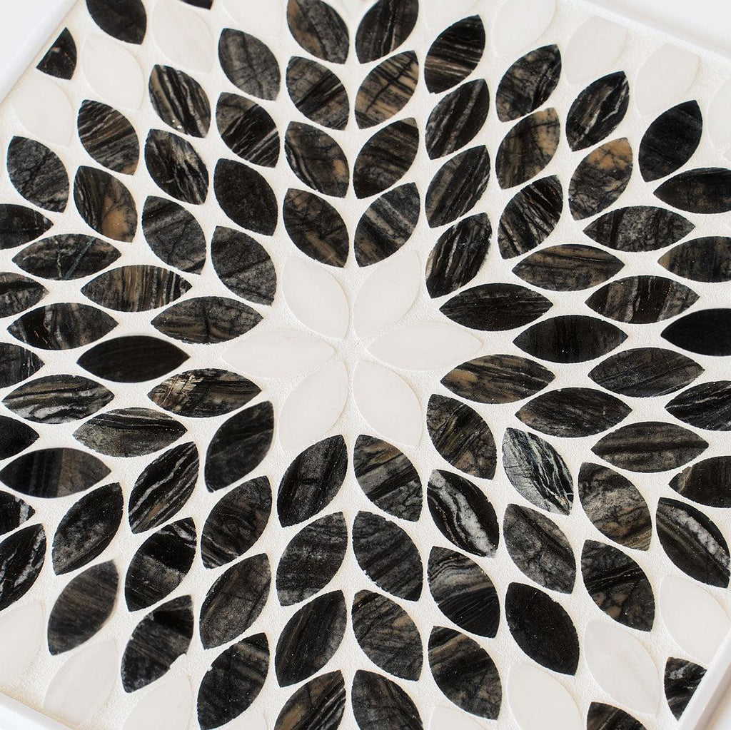 Santorini Black & White Petals Marble Mosaic Tile | Tile Club