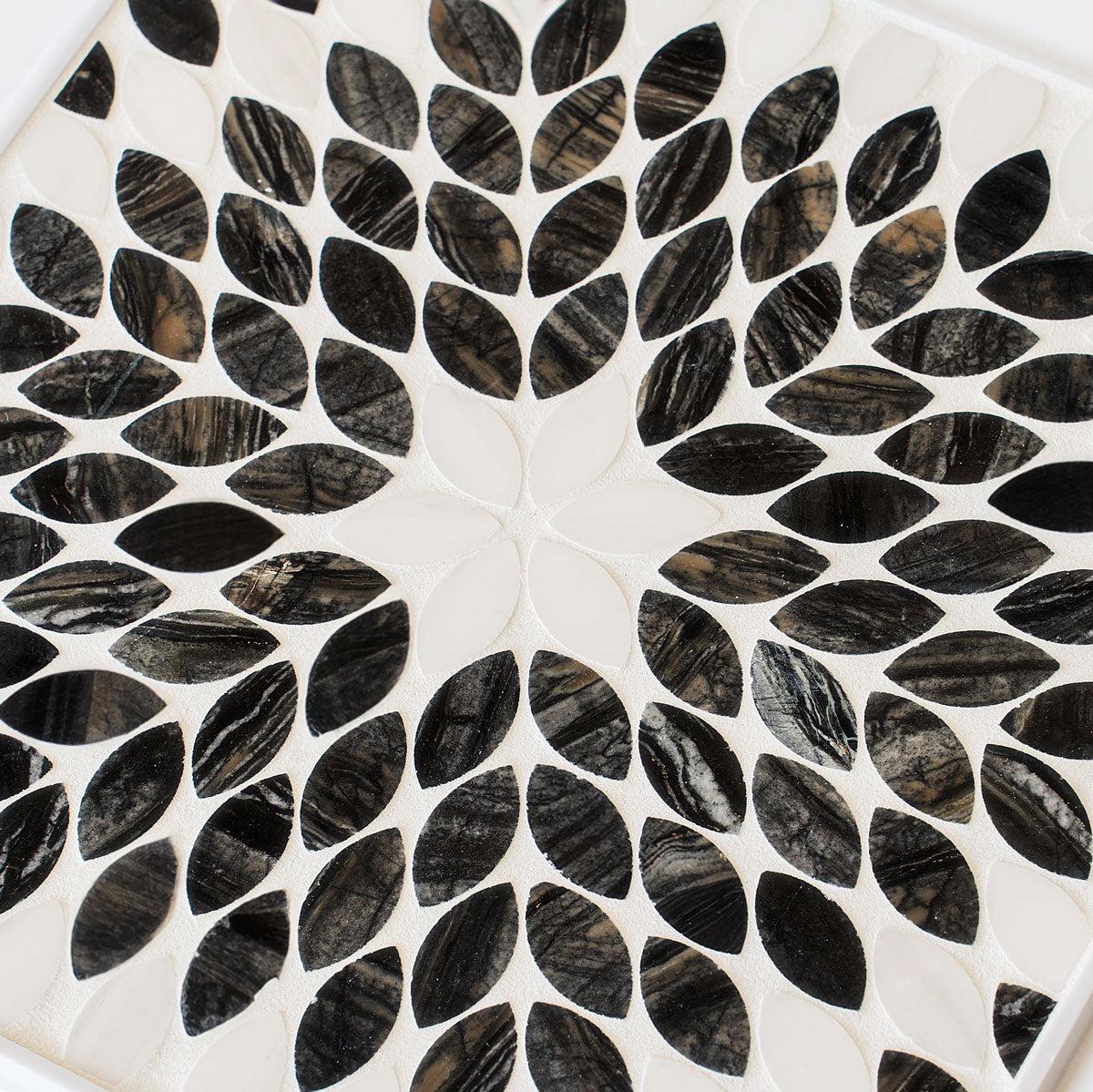 Santorini Black & White Petals Marble Mosaic Tile | Tile Club