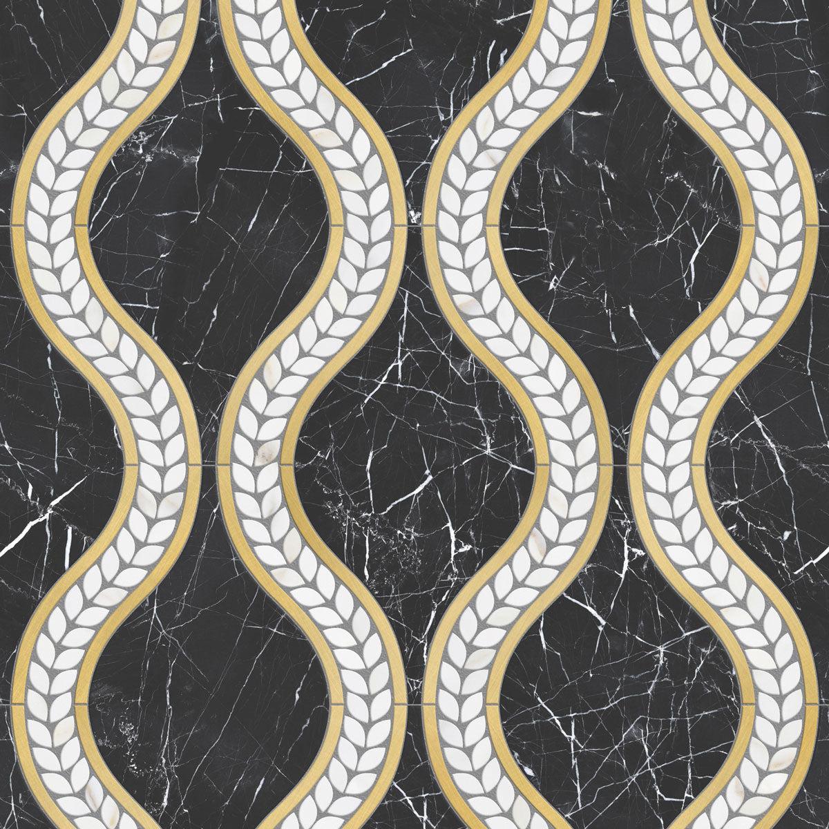Santorini Black Waves Marble Mosaic Tile