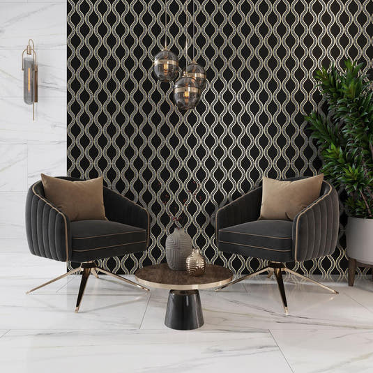 Santorini Black & Brass Laurel Marble Tile Marble Mosaic Tile | Tile Club