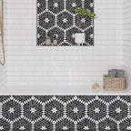 Santorini Black & White Petals Marble Mosaic Tile | Tile Club