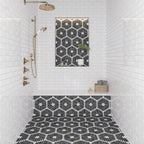 Santorini Black & White Petals Marble Mosaic Tile | Tile Club