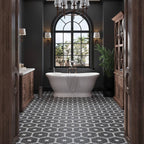 Santorini Black & White Petals Marble Mosaic Tile | Tile Club