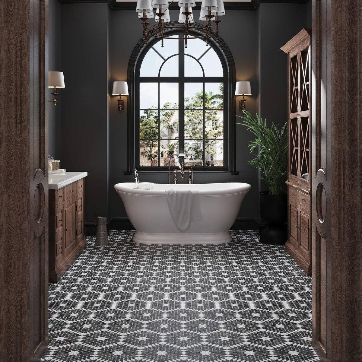 Santorini Black & White Petals Marble Mosaic Tile | Tile Club