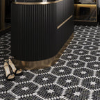 Santorini Black & White Petals Marble Mosaic Tile | Tile Club