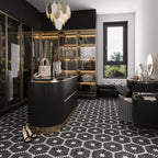 Santorini Black & White Petals Marble Mosaic Tile | Tile Club