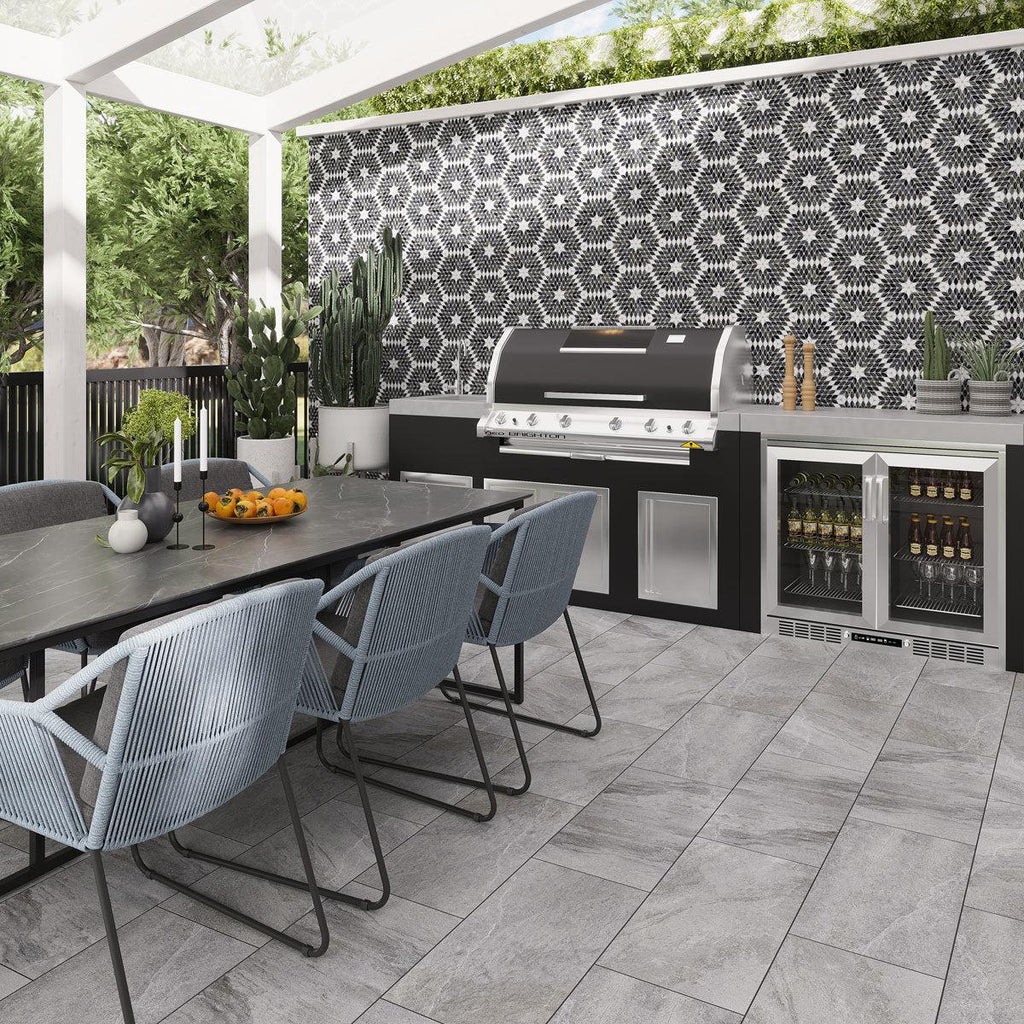 Santorini Black & White Petals Marble Mosaic Tile | Tile Club